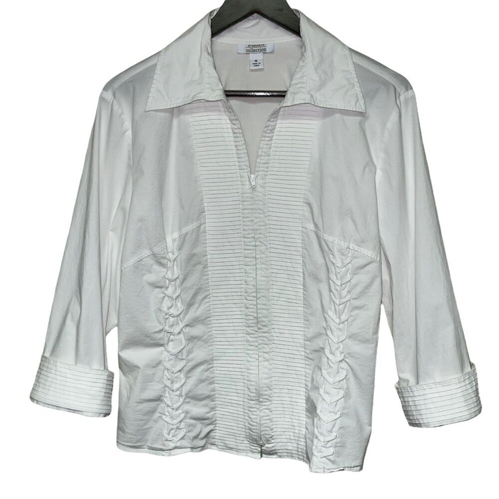 Dressbarn Collection White Front Lace Up Long Sleeve Full Zip Jacket Size XL